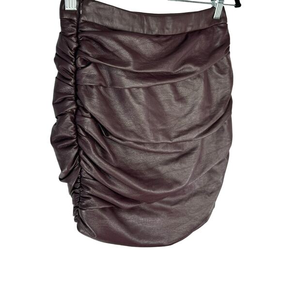 Lulus Cool Factor Ruched Vegan Leather Mini Skirt Brown Women’s size XS - Picture 4 of 6